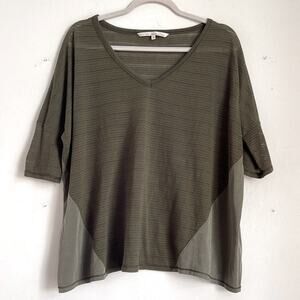 Rachel Roy linen blend textured V neck boxy cropped shirt sleeve t shirt sz L